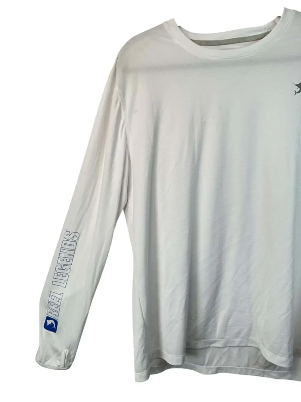Reel Legends Performance Shirt Large White Blue Green Fishing UV Long Sleeve